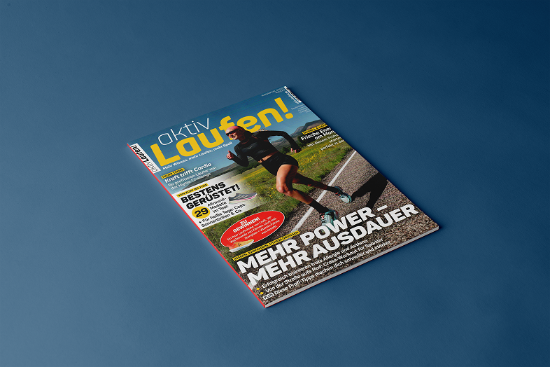 Magazine cover with a running theme on a blue background